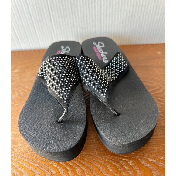 Skechers Women Slip On Thong Wedge Sandals Black  Sz 10 sku 2775 - Picture 4 of 12